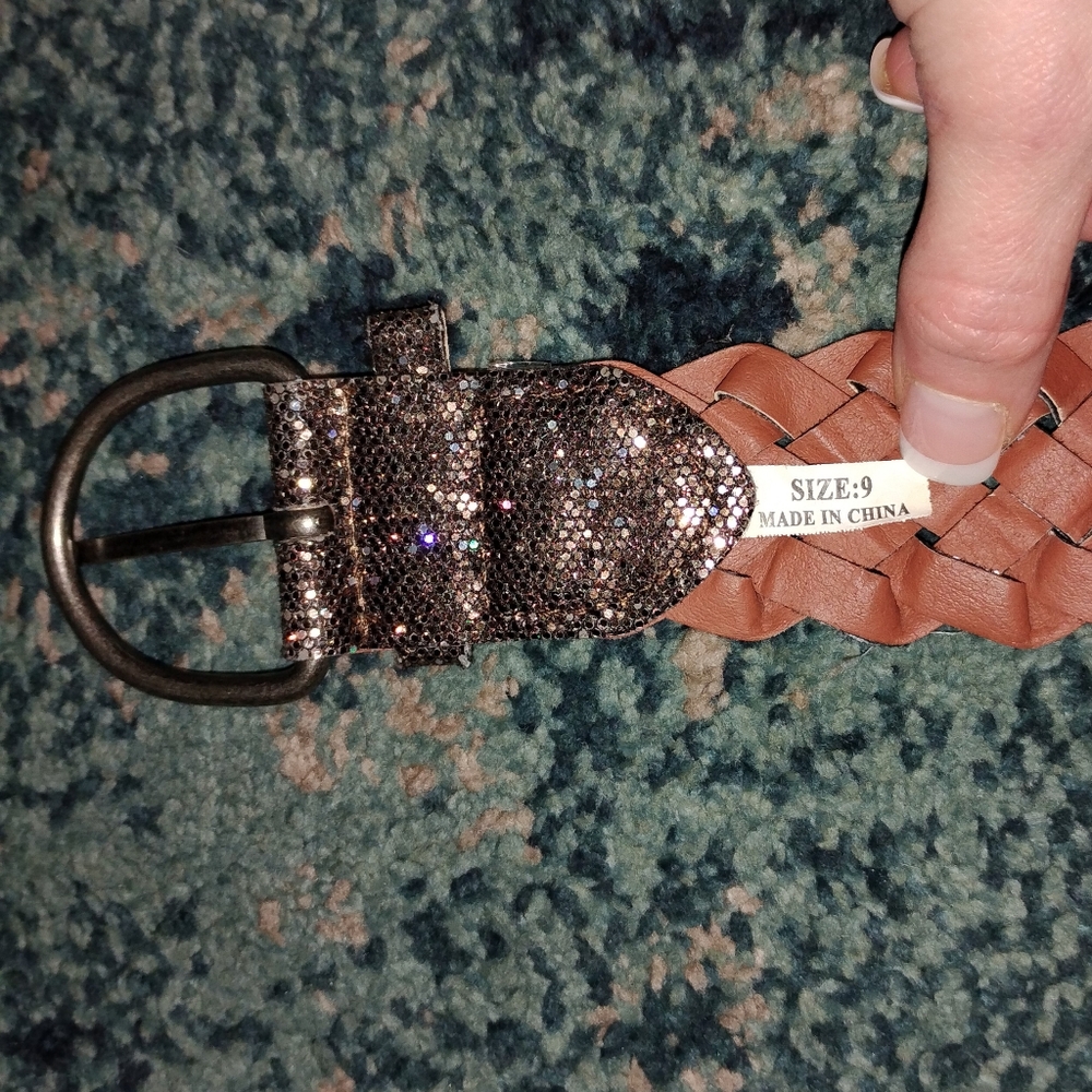 Silver&Bronze Sequins Braided Belt - Picture 2 of 4